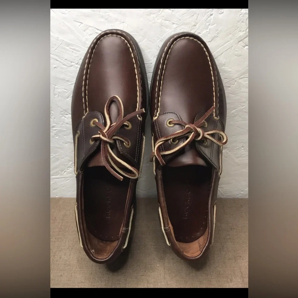Excellent Rockport Men's Boat Shoes Brown Leather 2-Eye Deck Shoes Size 10M